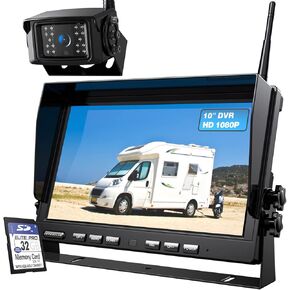 نظام كاميرا احتياطية لاسلكية 1080 بكسل من ZEROXCLUB لشاحنة مقطورة RV، شاشة DVR مقاس 10 بوصة مع تسجيل رؤية ليلية بالأشعة تحت الحمراء ومحول كاميرا الرؤية الخلفية اللاسلكية الرقمية لمركبات RVs السلكية مسبقًا، BW101SL in Kuwait