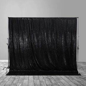 Juya Delight 6FT X 8FT Non-Transparent Sequin Photography Background Backdrop Curtain for Birthday Party Wedding Festival Ceremony (Black)