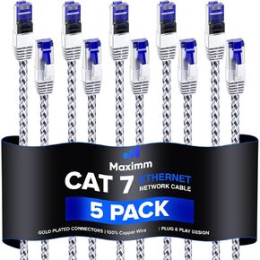 Maximm Flat Cat7 Ethernet Cable SFTP Shielded White 3ft 5-Pack in Kuwait