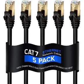 Maximm Flat Cat7 Ethernet Cable SFTP Shielded White 3ft 5-Pack in Kuwait