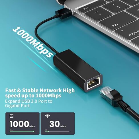باينيكا محول USB الى ايثرنت، USB 3.0 الى 10 100 1000 جيجابت ايثرنت، محول شبكة LAN يدعم ويندوز 11/10/8.1/8/7/فيستا/XP لنينتندو سويتش وماك بوك وسيرفس برو واللاب توب والكمبيوتر، اسود in Kuwait