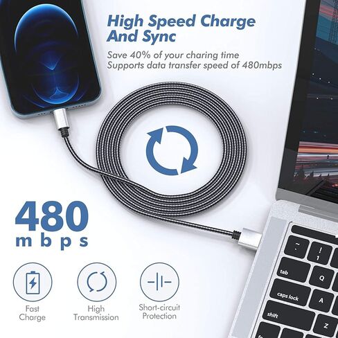شاحن Sundix iPhone، 3 عبوات كابل لايتنينج بطول 10 أقدام كابل شاحن iPhone سلك شحن مضفر من النايلون متوافق مع iPhone 14/13/12/12Pro/12ProMax/11/11Pro/11Pro MAX/XS/XS MAX/XR/X/8/8Plus/7/7Plus و اكثر in Kuwait