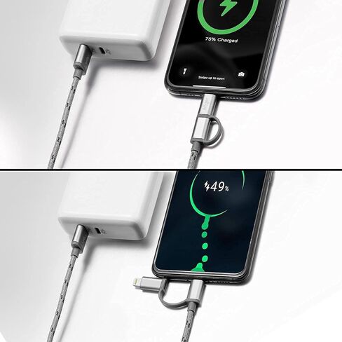 ميجر كابل لايتنينج ومايكرو USB 2 في 1 معتمد من ابل بطول 10 قدم/3 متر من النايلون المضفر للمزامنة والشاحن لاجهزة ايفون وايباد وايبود وسامسونج وهاوي ونيكسس ونوكيا وسوني واتش تي سي وغيرها (رمادي وفضي) in Kuwait