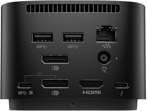 قاعدة HP Thunderbolt 4 - USB-C مزدوج، منافذ عرض مزدوجة، 4 USB-A 3.2، HDMI 2.0، RJ-45 Ethernet، شاشة 4K، متوافقة مع Win10 وأعلى، MacOS، ChromeOS، ThinPro، وLinux، أسود، مع KKE كاميرا ويب in Saudi Arabia