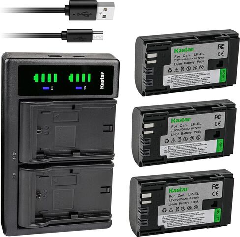 Kastar LP-EL Rechargeable Battery 3-Pack and LTD2 Charger Replacement for Canon LP-EL Lithium-Ion Battery Pack, Canon 4307C002 Battery, Canon Speedlite EL‑1 EL1 Flash Light, Canon E-TTL/E-TTL II in Saudi Arabia
