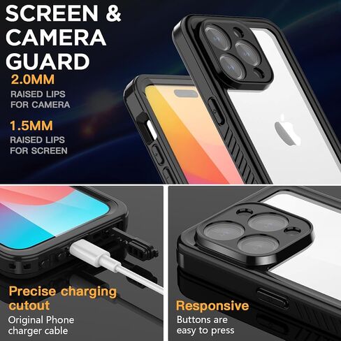 حافظة AICase لهاتف iPhone 15 Pro مقاومة للماء وواقي شاشة مدمج ومقاوم للثلوج والغبار والصدمات ومعتمد من IP68 [حقيقي 360] حماية كاملة للجسم محكمة الغلق بالكامل تحت الماء لهاتف iPhone 15 Pro 6.1" in Kuwait