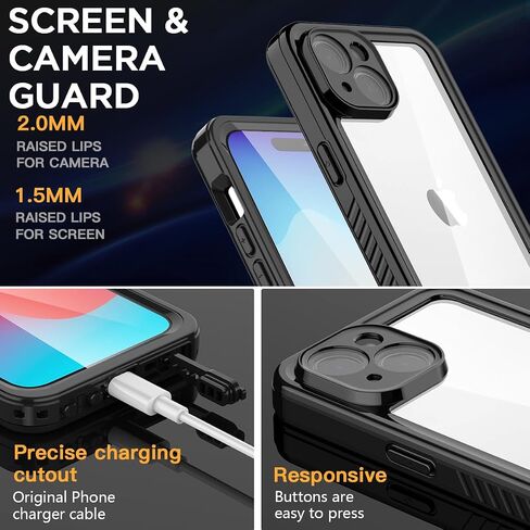 حافظة AICase لهاتف iPhone 15 Pro مقاومة للماء وواقي شاشة مدمج ومقاوم للثلوج والغبار والصدمات ومعتمد من IP68 [حقيقي 360] حماية كاملة للجسم محكمة الغلق بالكامل تحت الماء لهاتف iPhone 15 Pro 6.1" in Kuwait