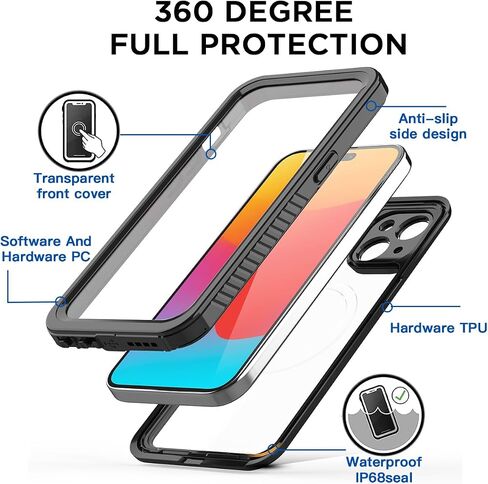 حافظة AICase لهاتف iPhone 15 Pro مقاومة للماء وواقي شاشة مدمج ومقاوم للثلوج والغبار والصدمات ومعتمد من IP68 [حقيقي 360] حماية كاملة للجسم محكمة الغلق بالكامل تحت الماء لهاتف iPhone 15 Pro 6.1" in Kuwait