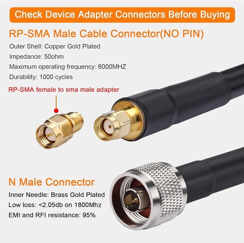 10ft Hotspot Miner Cable N Male To RP-SMA Male Coaxial Patch Connector LMR 400 Equivalent Coaxial Cable, Water And Corrosion Resistant, Additional Sma Kit For 50 Ohm System Equipment To Antenna Cable in Kuwait