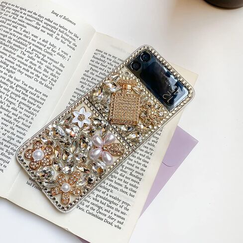 حافظة Poowear لهاتف Samsung Galaxy Z Flip 4 5G، حافظة فاخرة مصنوعة يدويًا من حجر الراين والكريستال والماس اللامع الناعم من مادة TPU للنساء والفتيات مع Galaxy Z Flip 4 5G (2022) in Saudi Arabia