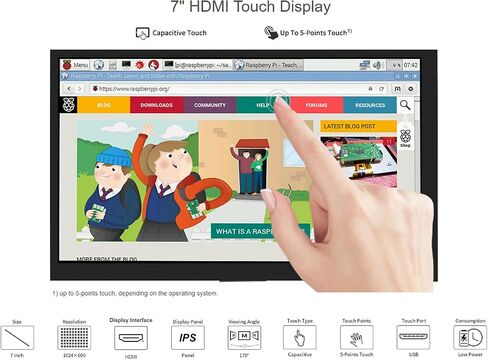 شاشة Ingcool 7 بوصة تعمل باللمس بالسعة IPS شاشة عرض 1024x600 دقة 7 بوصة وحدة HDMI LCD لـ Raspberry Pi، Jetson Nano Developer Kit، الكمبيوتر يدعم أنظمة مختلفة in Saudi Arabia