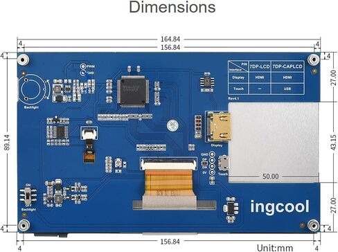 شاشة Ingcool 7 بوصة تعمل باللمس بالسعة IPS شاشة عرض 1024x600 دقة 7 بوصة وحدة HDMI LCD لـ Raspberry Pi، Jetson Nano Developer Kit، الكمبيوتر يدعم أنظمة مختلفة in Saudi Arabia