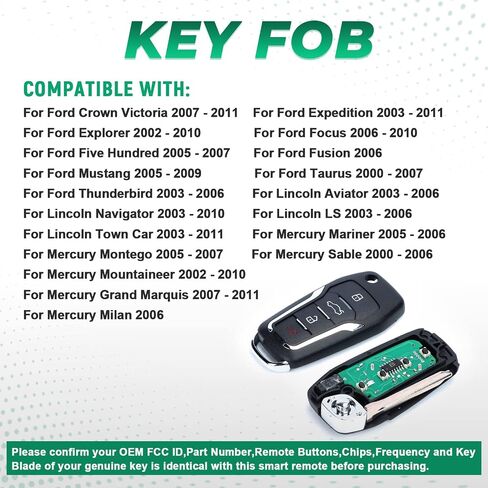 Beefunny Replacement Upgraded Flip Remote Car Key Fob 315MHz 4D63 Chip for Ford Lincoln Mercury FCC ID CWTWB1U345 CWTWB1U331 CWTWB1U322 GQ43VT11T in Kuwait