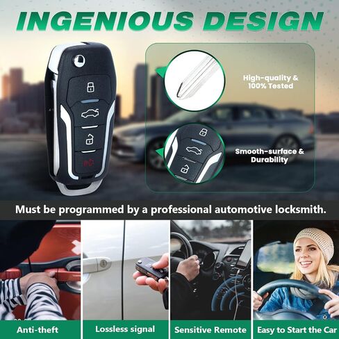 Beefunny Replacement Upgraded Flip Remote Car Key Fob 315MHz 4D63 Chip for Ford Lincoln Mercury FCC ID CWTWB1U345 CWTWB1U331 CWTWB1U322 GQ43VT11T in Kuwait
