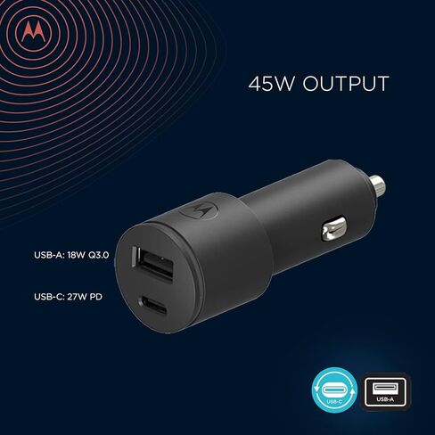 Motorola TurboPower Share Car Charger- 45W Dual Port USB-A and USB-C Output with 4.9ft Braided Type C Cable in Saudi Arabia