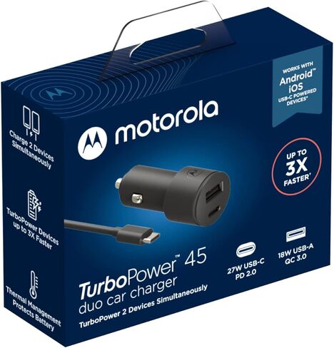 Motorola TurboPower Share Car Charger- 45W Dual Port USB-A and USB-C Output with 4.9ft Braided Type C Cable in Saudi Arabia