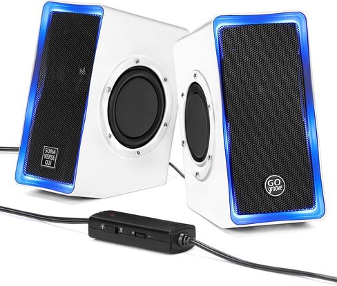 GOgroove Laptop Computer Speakers - SonaVERSE O2 USB Powered Desktop Speakers with Dual Passive Bass Woofers, Built-in Volume Dial, Sleek Compact Design for Small Desks and Mobile PCs (Black) in Kuwait