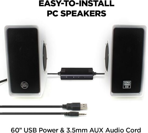 GOgroove Laptop Computer Speakers - SonaVERSE O2 USB Powered Desktop Speakers with Dual Passive Bass Woofers, Built-in Volume Dial, Sleek Compact Design for Small Desks and Mobile PCs (Black) in Kuwait