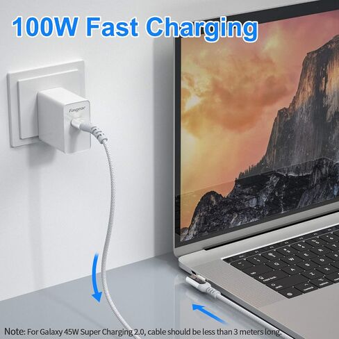 Fasgear USB C to USB C 100W Cable 10ft Right Angle, 5A PD Fast Charge Type C 90 Degree Emarker Cord Compatible with MacBook Pro/Air,i-Pad Pro 2020,Galaxy S21/S10,Huawei P40,ThinkPad,Dell XPS,HP Black in Saudi Arabia
