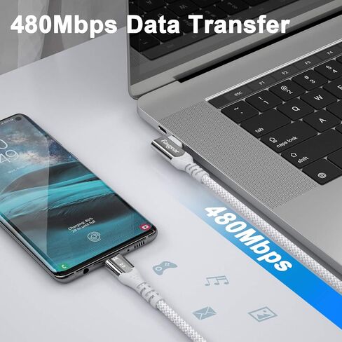 Fasgear USB C to USB C 100W Cable 10ft Right Angle, 5A PD Fast Charge Type C 90 Degree Emarker Cord Compatible with MacBook Pro/Air,i-Pad Pro 2020,Galaxy S21/S10,Huawei P40,ThinkPad,Dell XPS,HP Black in Saudi Arabia