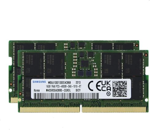 Sam الأصلي 32GB (1x32GB) DDR5 4800MHz PC5-38400 SODIMM 2Rx8 CL40 1.1v كمبيوتر محمول دفتر ذاكرة الوصول العشوائي وحدة الذاكرة ترقية M425R4GA3BB0-CQK Adamanta in Kuwait