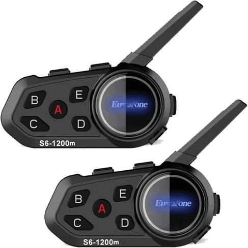 يوروفون سماعة راس S6-1200M لخوذة الدراجة النارية، نظام اتصال داخلي بلوتوث مع 1200 متر، جي بي اس، مشغل MP3 مع ميكروفون ناعم وميكروفون صلب، عبوتان in Kuwait