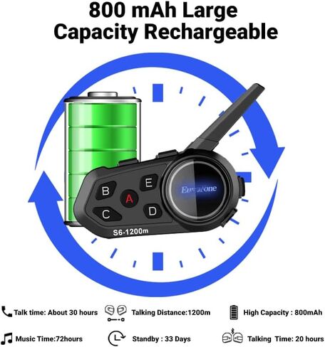 يوروفون سماعة راس S6-1200M لخوذة الدراجة النارية، نظام اتصال داخلي بلوتوث مع 1200 متر، جي بي اس، مشغل MP3 مع ميكروفون ناعم وميكروفون صلب، عبوتان in Kuwait