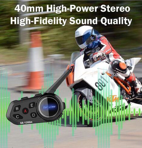 يوروفون سماعة راس S6-1200M لخوذة الدراجة النارية، نظام اتصال داخلي بلوتوث مع 1200 متر، جي بي اس، مشغل MP3 مع ميكروفون ناعم وميكروفون صلب، عبوتان in Kuwait