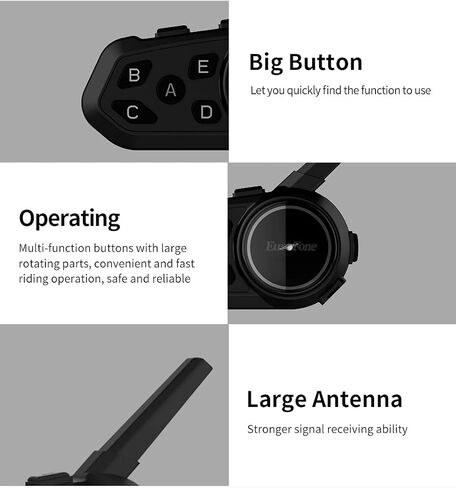 يوروفون سماعة راس S6-1200M لخوذة الدراجة النارية، نظام اتصال داخلي بلوتوث مع 1200 متر، جي بي اس، مشغل MP3 مع ميكروفون ناعم وميكروفون صلب، عبوتان in Kuwait