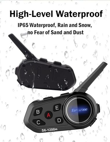 يوروفون سماعة راس S6-1200M لخوذة الدراجة النارية، نظام اتصال داخلي بلوتوث مع 1200 متر، جي بي اس، مشغل MP3 مع ميكروفون ناعم وميكروفون صلب، عبوتان in Kuwait