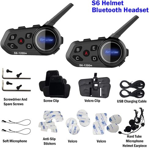 يوروفون سماعة راس S6-1200M لخوذة الدراجة النارية، نظام اتصال داخلي بلوتوث مع 1200 متر، جي بي اس، مشغل MP3 مع ميكروفون ناعم وميكروفون صلب، عبوتان in Kuwait