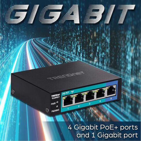 TRENDnet 10-Port Unmanaged Gigabit PoE+ Switch, 8 x Gigabit PoE+, 1 x Gigabit, 1 x Gigabit SFP Slot, 58W PoE Power Budget, 20Gbps Switching Capacity, Metal Network Switch, Fanless, Black, TE-GP102 in Saudi Arabia