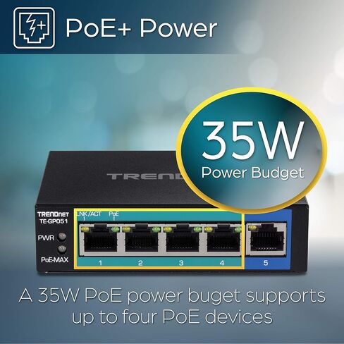 TRENDnet 10-Port Unmanaged Gigabit PoE+ Switch, 8 x Gigabit PoE+, 1 x Gigabit, 1 x Gigabit SFP Slot, 58W PoE Power Budget, 20Gbps Switching Capacity, Metal Network Switch, Fanless, Black, TE-GP102 in Saudi Arabia