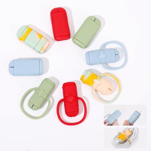 8 قطع 4 مجموعات من واقي كابل الشحن المتين - حماية وإطالة عمر كابلات الشحن الخاصة بك، واقي سلك السيليكون، متوافق مع كابل iPhone (لكابل iPhone 18/20W، مجموعة 4) in Kuwait