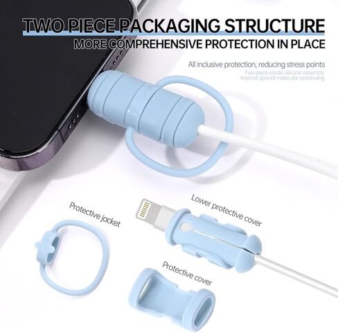 8 قطع 4 مجموعات من واقي كابل الشحن المتين - حماية وإطالة عمر كابلات الشحن الخاصة بك، واقي سلك السيليكون، متوافق مع كابل iPhone (لكابل iPhone 18/20W، مجموعة 4) in Kuwait