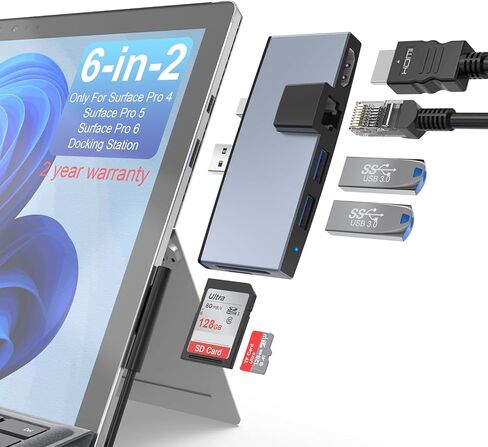 محطة إرساء Gogerit 6 في 2 Surface Pro 4 5 6، محور Microsoft Surface Pro Dock Hub لـ Pro4 Pro5 Pro6، مع منفذ إيثرنت بسرعة 100 ميجا بت في الثانية، ومنفذ HDMI 4K، ومنفذين USB 3.0، ومحول بطاقة SD/TF Surface Pro 6/5/4 in Saudi Arabia