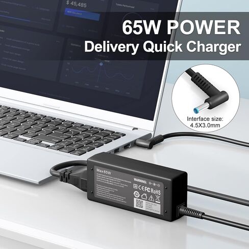 19.5V 3.33A 65W HP استبدال شاحن الكمبيوتر المحمول HP Elitebook شاحن متوافق مع Elitebook 840-G3 850-G3 820-G3 745-G3 725-G3 755-G3 840-G4 820-G4 850-G4 840-G5 G6 سلك الطاقة in Kuwait