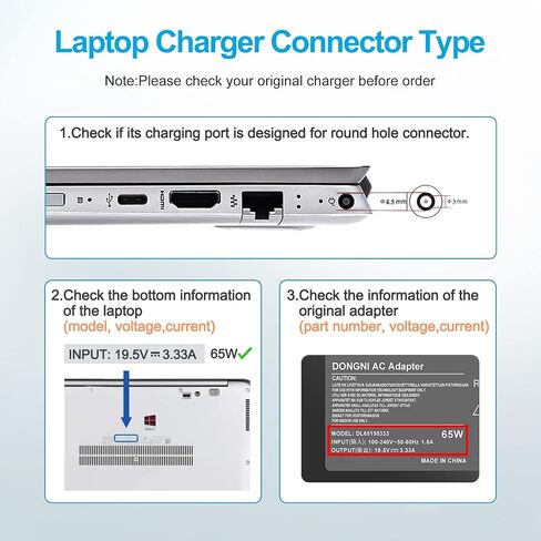 19.5V 3.33A 65W HP استبدال شاحن الكمبيوتر المحمول HP Elitebook شاحن متوافق مع Elitebook 840-G3 850-G3 820-G3 745-G3 725-G3 755-G3 840-G4 820-G4 850-G4 840-G5 G6 سلك الطاقة in Kuwait