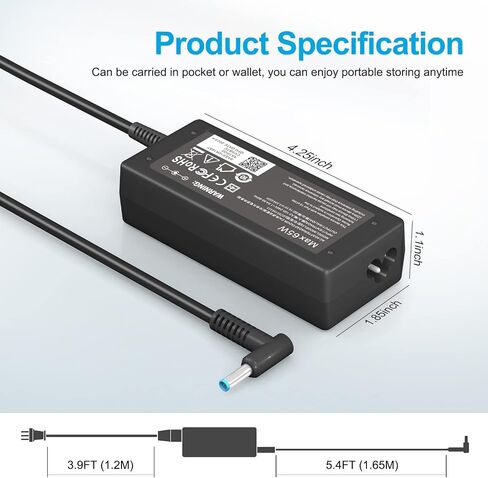 19.5V 3.33A 65W HP استبدال شاحن الكمبيوتر المحمول HP Elitebook شاحن متوافق مع Elitebook 840-G3 850-G3 820-G3 745-G3 725-G3 755-G3 840-G4 820-G4 850-G4 840-G5 G6 سلك الطاقة in Kuwait