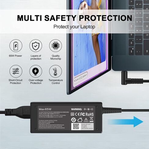 19.5V 3.33A 65W HP استبدال شاحن الكمبيوتر المحمول HP Elitebook شاحن متوافق مع Elitebook 840-G3 850-G3 820-G3 745-G3 725-G3 755-G3 840-G4 820-G4 850-G4 840-G5 G6 سلك الطاقة in Kuwait