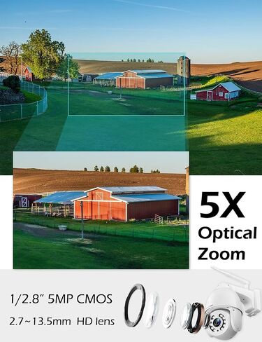 5MP PTZ Security Camera Outdoor Motion Tracking, Floodlight Surveillance IP Dome RTSP Camera Wireless WiFi, 5X Optical Zoom, Color Night Vision, 2-Way Audio, Support SD Card IP66 White | 5X Optical Zoom, Motion Tracking, Color Night Vision, Floodlight, Tw in Saudi Arabia