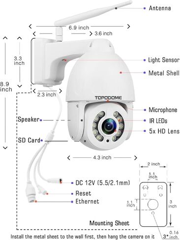 5MP PTZ Security Camera Outdoor Motion Tracking, Floodlight Surveillance IP Dome RTSP Camera Wireless WiFi, 5X Optical Zoom, Color Night Vision, 2-Way Audio, Support SD Card IP66 White | 5X Optical Zoom, Motion Tracking, Color Night Vision, Floodlight, Tw in Saudi Arabia