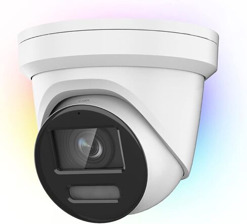 4K 8MP Color View Turret PoE IP Camera Outdoor with Smart Hybrid Light, Strobe Light & Audible Warning, AI VCA, Human/Vehicle Detection, 4K-25fps, 1/1.8" Sensor, F1.0 Aperture, 2-Way Audio, 130 dB WDR in Kuwait