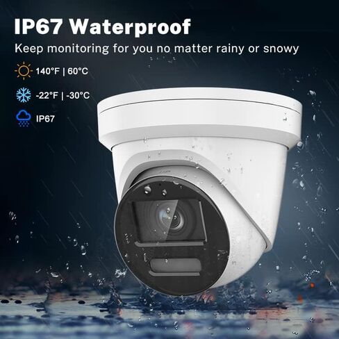 4K 8MP Color View Turret PoE IP Camera Outdoor with Smart Hybrid Light, Strobe Light & Audible Warning, AI VCA, Human/Vehicle Detection, 4K-25fps, 1/1.8" Sensor, F1.0 Aperture, 2-Way Audio, 130 dB WDR in Kuwait