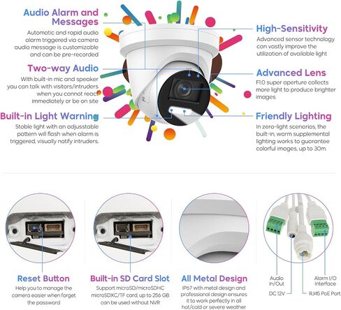 4K 8MP Color View Turret PoE IP Camera Outdoor with Smart Hybrid Light, Strobe Light & Audible Warning, AI VCA, Human/Vehicle Detection, 4K-25fps, 1/1.8" Sensor, F1.0 Aperture, 2-Way Audio, 130 dB WDR in Kuwait