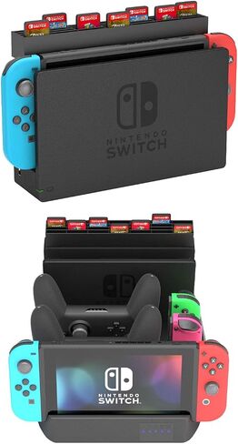NS Compatible Nintendo Switch Games Holder, Nintendo Switch Stand - Black | Holds up to 10 Game Case & 4 controllers Game Disk Rack, Switch Holder Stand for Gamers, Nintendo Switch Accessories in Kuwait