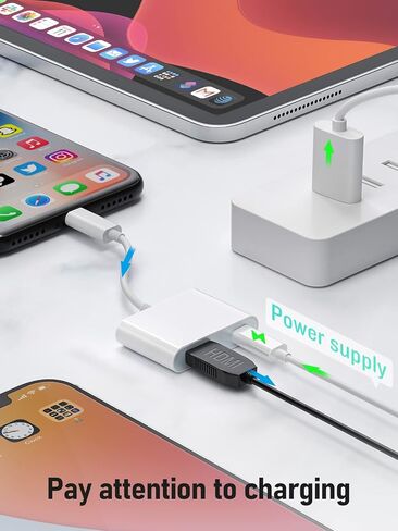 محول Lightning إلى HDMI لأجهزة iPhone إلى TV، محول iPhone إلى HDMI رقمي AV 1080P محول شاشة مزامنة 1080P مع منفذ شحن Lightning، يدعم iPhone وiPad على التلفزيون/جهاز العرض [معتمد من Apple MFi] in Saudi Arabia