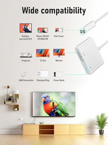 محول Lightning إلى HDMI لأجهزة iPhone إلى TV، محول iPhone إلى HDMI رقمي AV 1080P محول شاشة مزامنة 1080P مع منفذ شحن Lightning، يدعم iPhone وiPad على التلفزيون/جهاز العرض [معتمد من Apple MFi] in Saudi Arabia