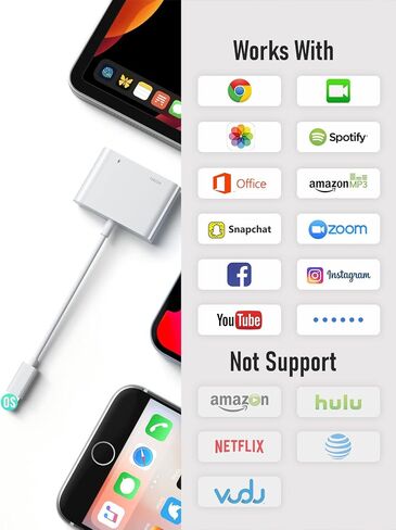 محول Lightning إلى HDMI لأجهزة iPhone إلى TV، محول iPhone إلى HDMI رقمي AV 1080P محول شاشة مزامنة 1080P مع منفذ شحن Lightning، يدعم iPhone وiPad على التلفزيون/جهاز العرض [معتمد من Apple MFi] in Saudi Arabia