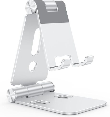 OMOTON Foldable Cell Phone Stand, C4 Portable Aluminum Phone Holder, Adjustable Phone Dock Cradle Compatible with iPhone 14/13/12/11 Pro Max, Samsung Galaxy, Small Tablets and Other Phones, Silver in Kuwait